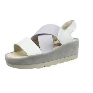 Fly London Bime Slingback Platform Wedge Sandals White Leather Suede Size 38 8